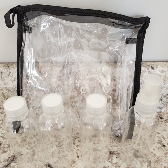 Handbags - NWOT Travel size bottles and clear bag